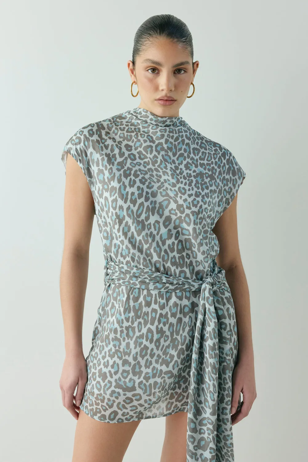 Nuri Mini Dress Blue Leopard sold by Verge Girl