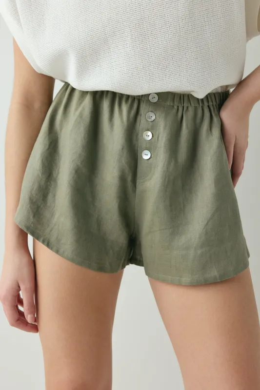 Eira Linen Shorts Khaki sold by Verge Girl