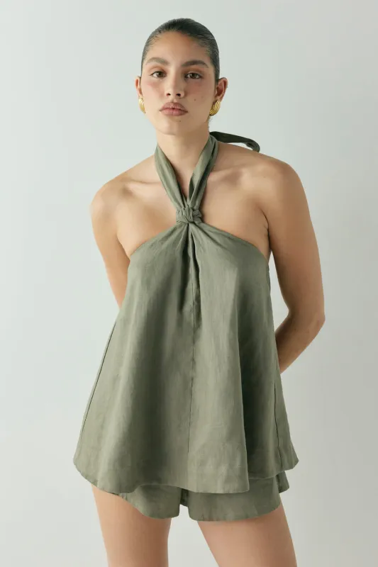 Taliah Linen Top Khaki sold by Verge Girl