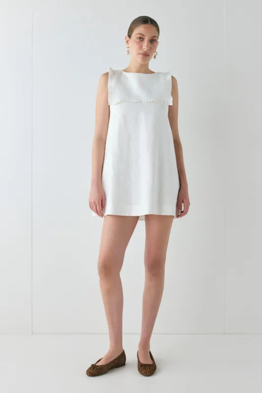 Agnes Linen Mini Dress White sold by Verge Girl