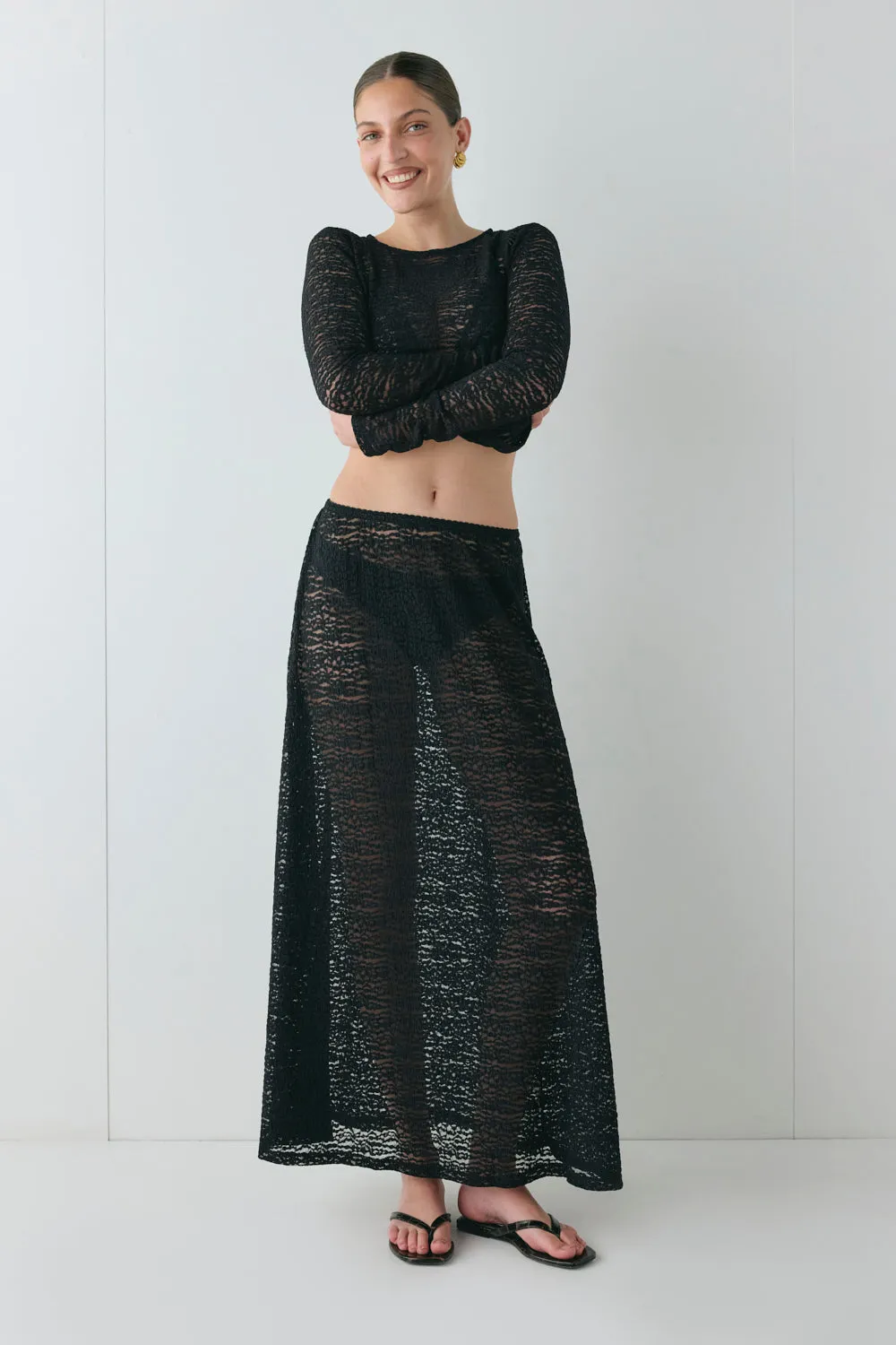 Jada Lace Maxi Skirt Black sold by Verge Girl