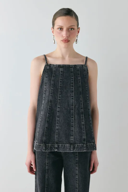 Sabina Denim Top Washed Black sold by Verge Girl