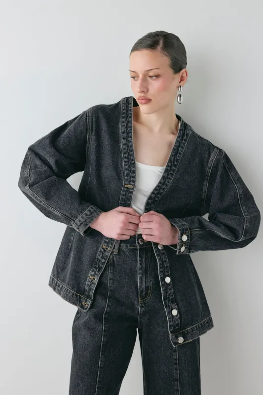 Vivien Denim Jacket Washed Black made by Verge Girl