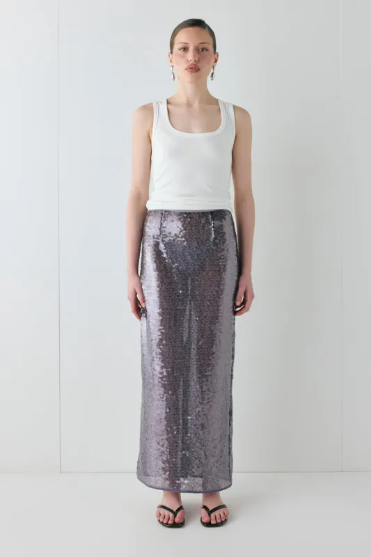 Devyn Sequin Midi Skirt Mauve sold by Verge Girl