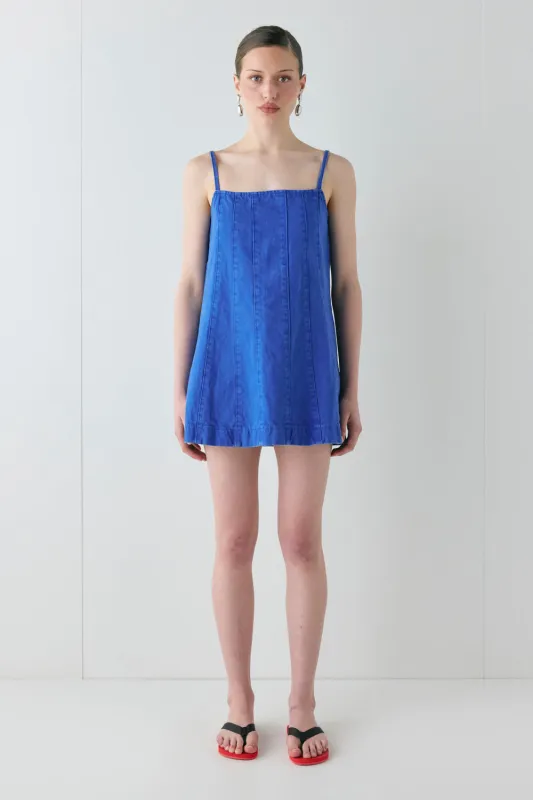 Maxine Denim Mini Dress Cobalt sold by Verge Girl