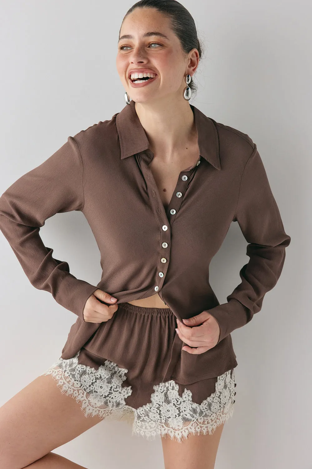 Mila Bias Shirt Chocolate sold by Verge Girl product image thumbnail 5