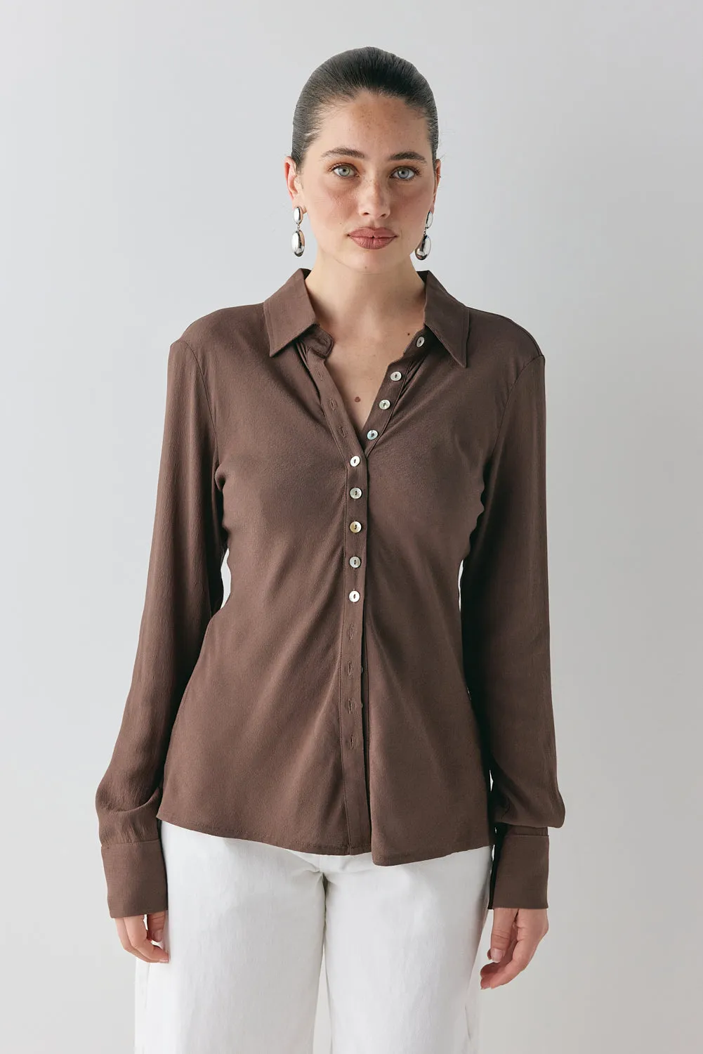 Mila Bias Shirt Chocolate sold by Verge Girl product image thumbnail 3