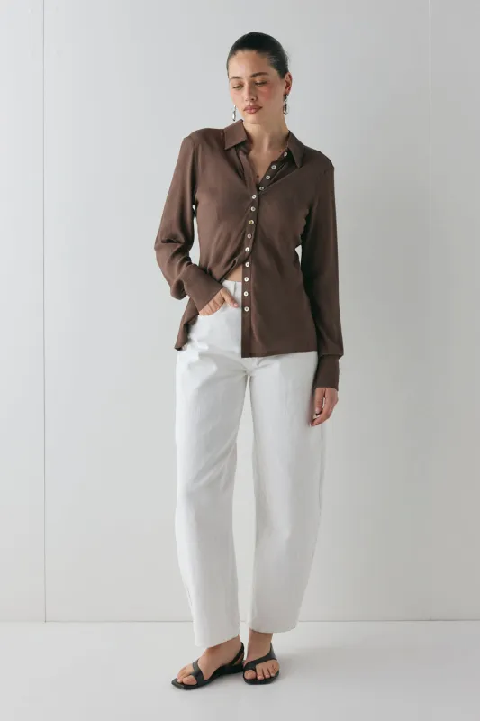 Mila Bias Shirt Chocolate sold by Verge Girl