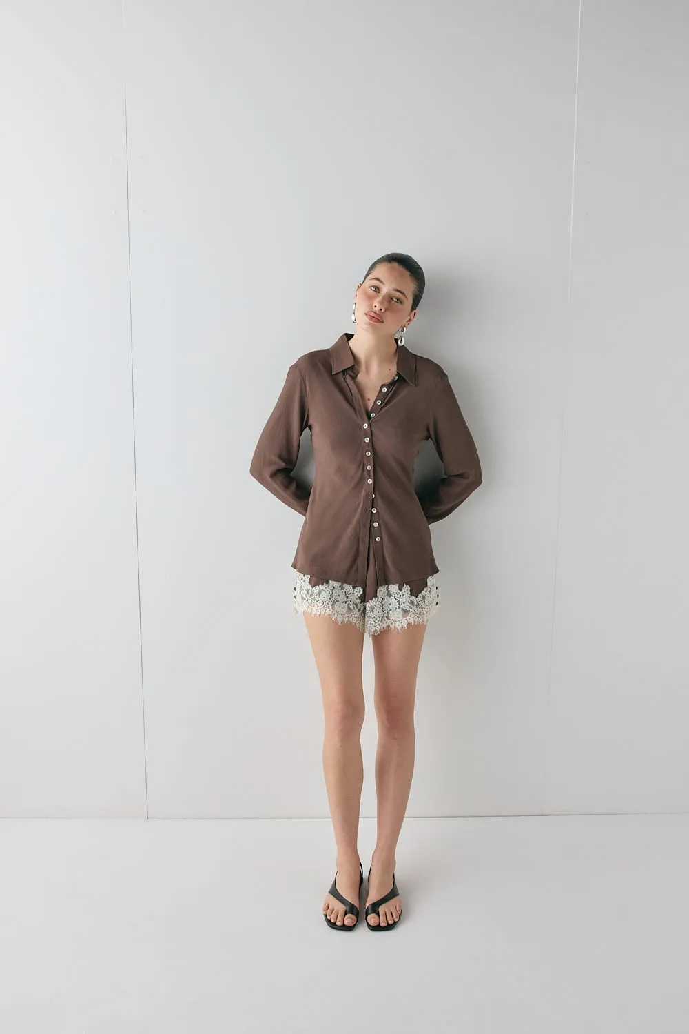 Mila Bias Shirt Chocolate sold by Verge Girl product image thumbnail 2