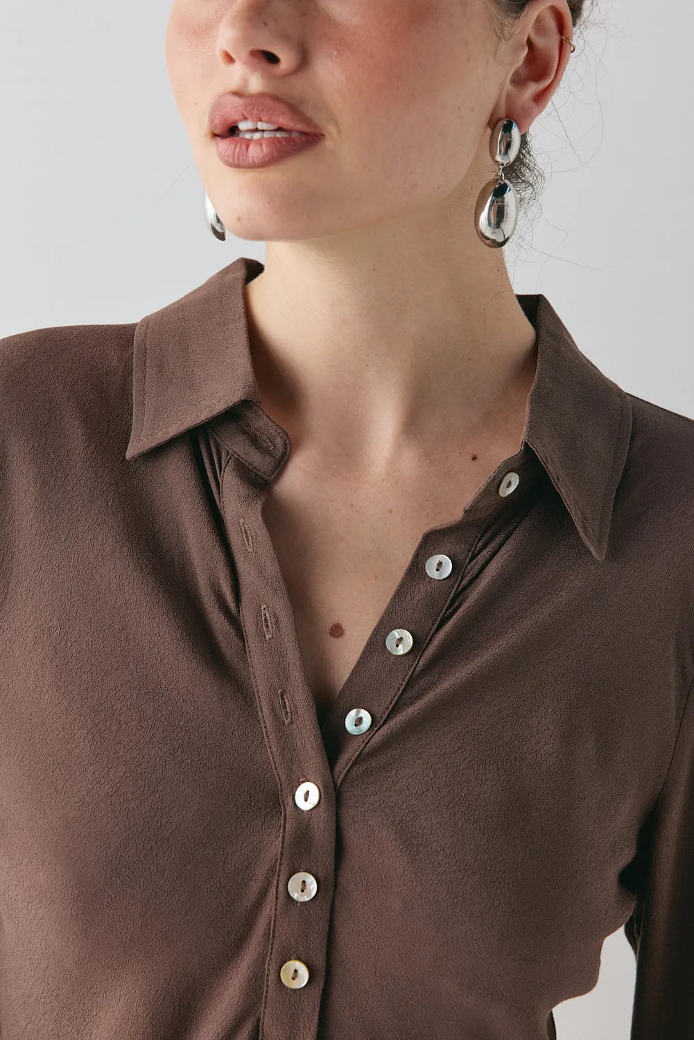 Mila Bias Shirt Chocolate sold by Verge Girl product image thumbnail 4