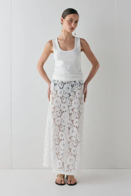 Devyn Lace Midi Skirt White sold by Verge Girl