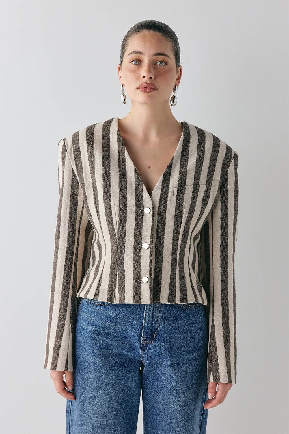 Nerida Blazer Charcoal Stripe sold by Verge Girl product image thumbnail 4