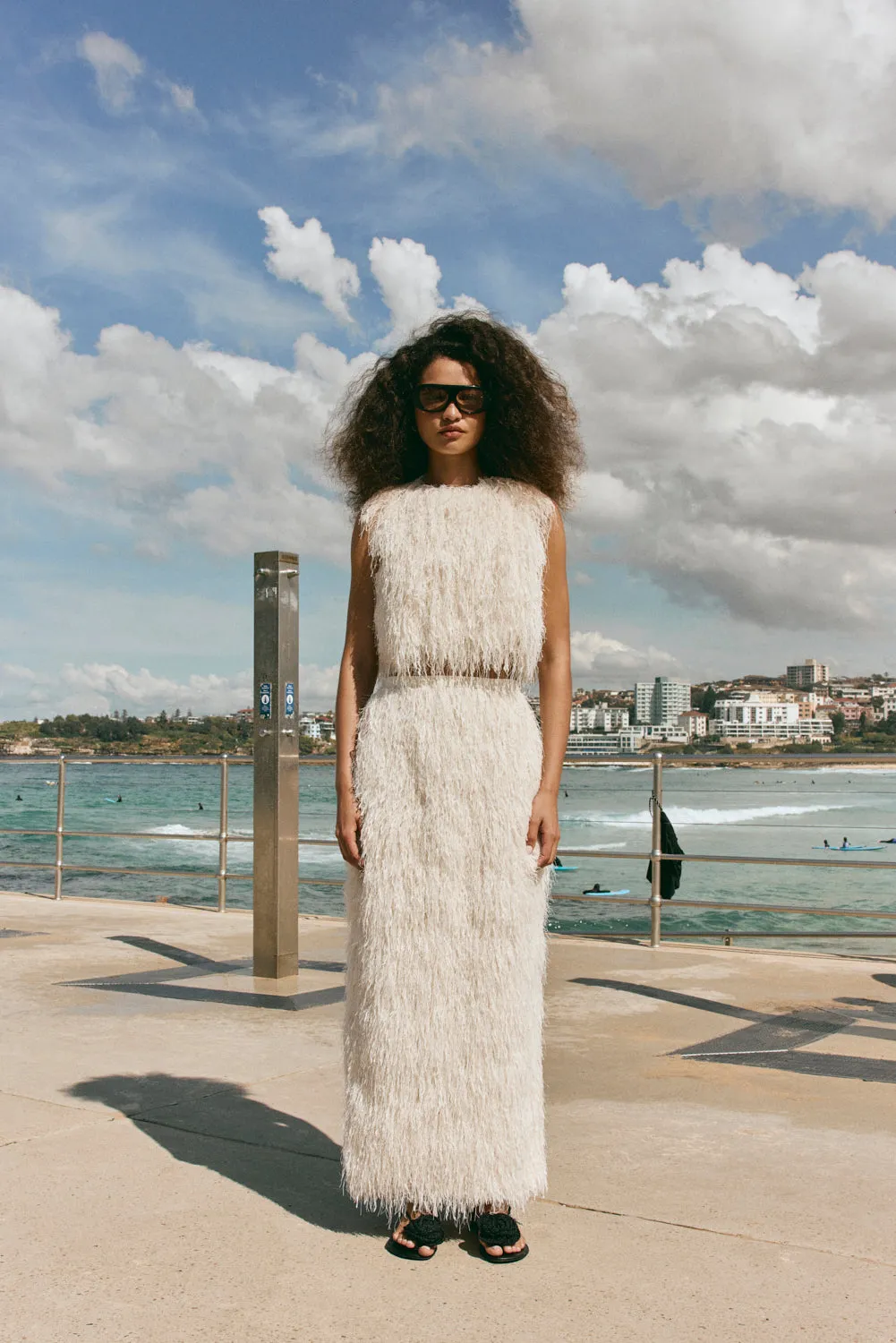 Devyn Fringe Midi Skirt White sold by Verge Girl