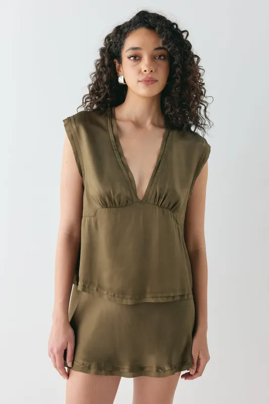 Flores Satin Top Khaki sold by Verge Girl