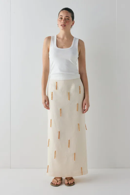 Devyn Linen Midi Skirt Cream sold by Verge Girl