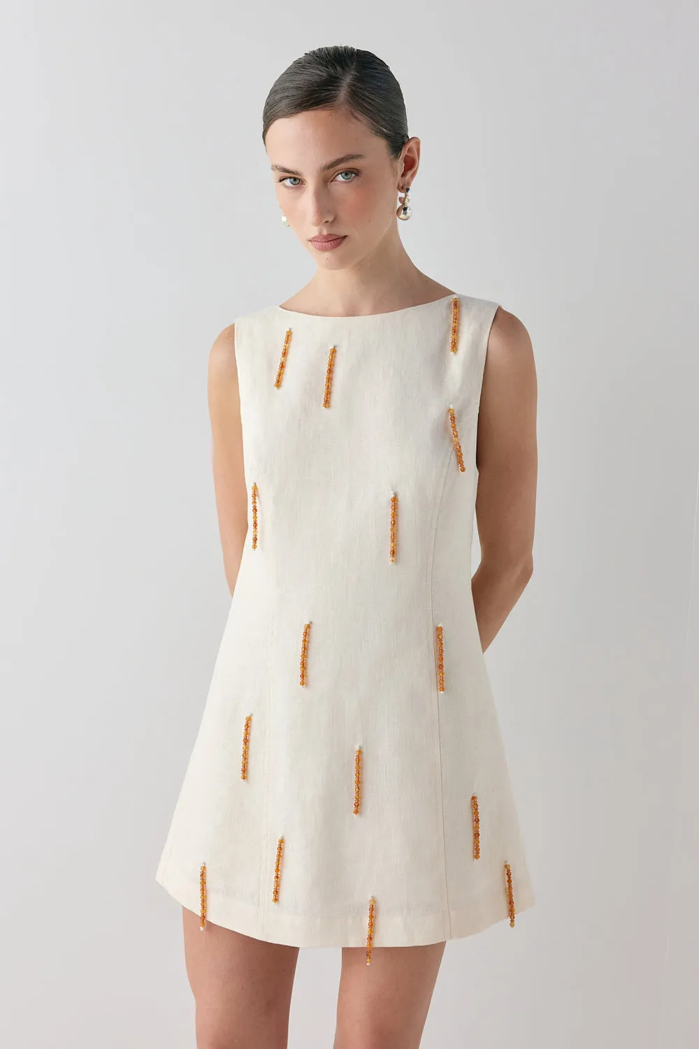 Anisa Linen Mini Dress Cream sold by Verge Girl product image thumbnail 2