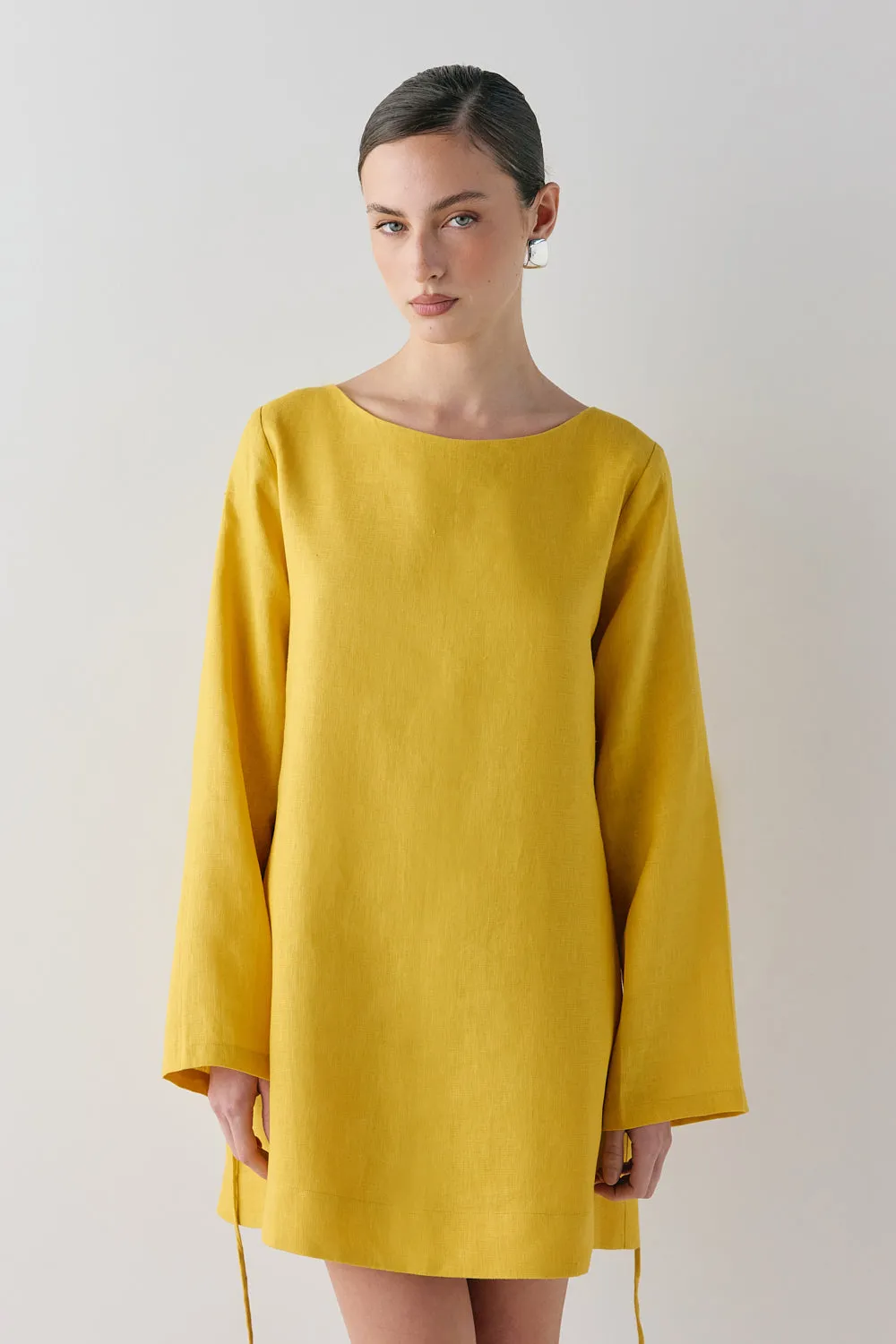 Sabine Linen Mini Dress Mustard sold by Verge Girl product image thumbnail 3