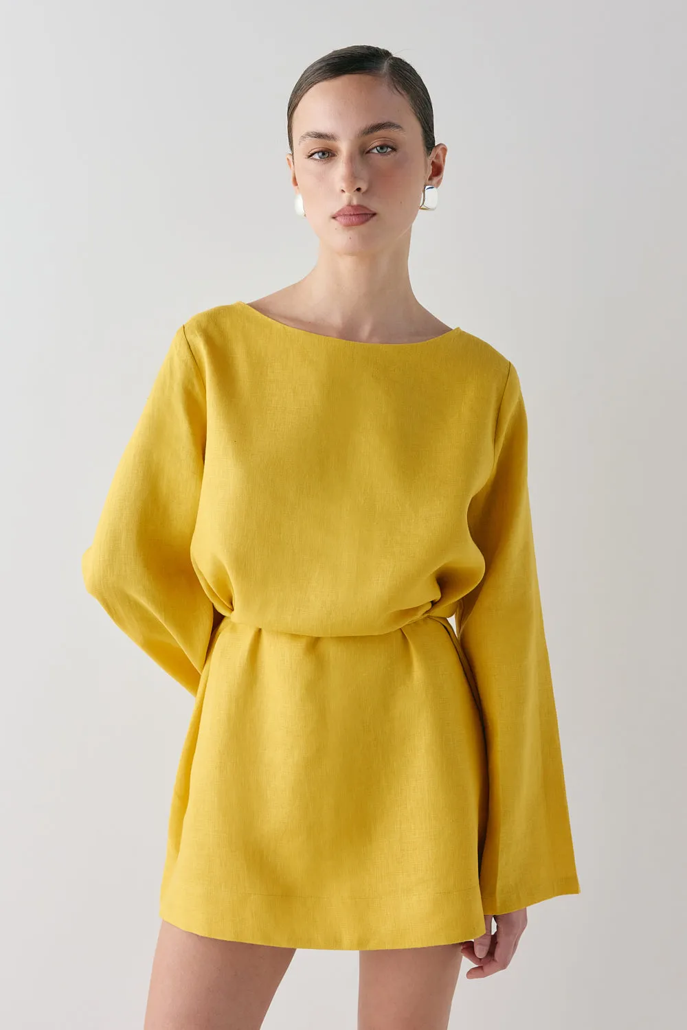 Sabine Linen Mini Dress Mustard sold by Verge Girl product image thumbnail 5