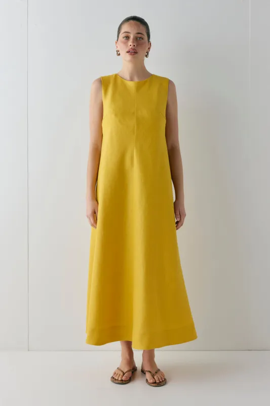 Marina Linen Midi Dress Mustard sold by Verge Girl