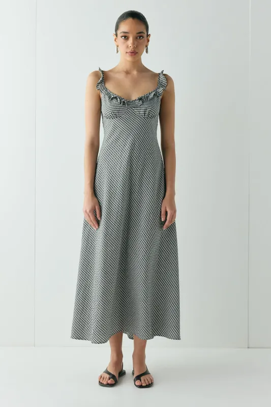 Rosalia Bias Cut Maxi Dress Black Check sold by Verge Girl