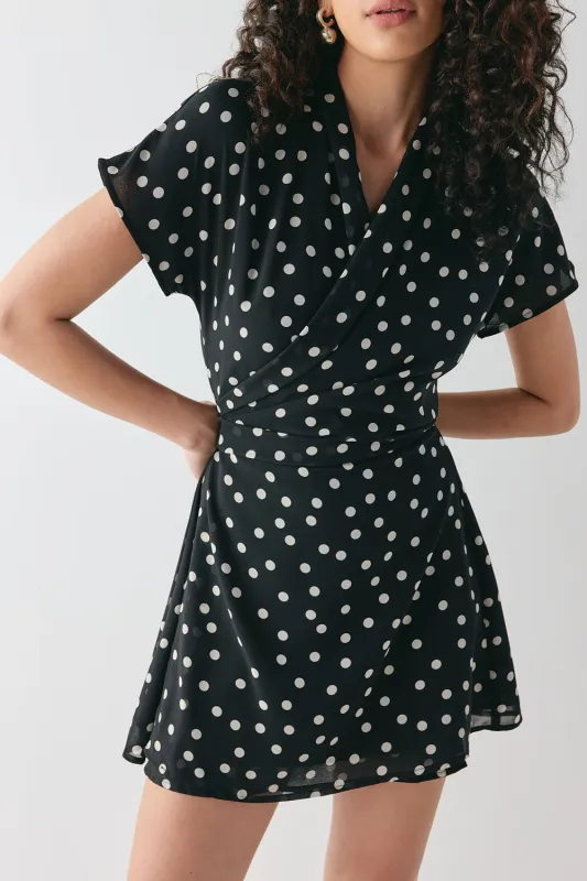 Salma Wrap Mini Dress Polka Dot sold by Verge Girl