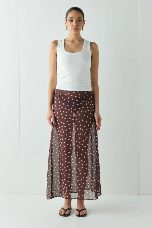 Vilma Sheer Maxi Skirt Wine Polka Dot made by Verge Girl