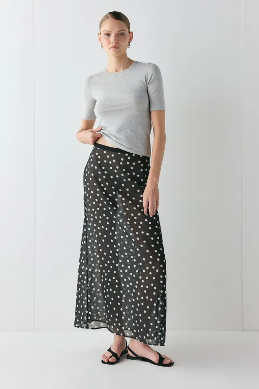 Vilma Sheer Maxi Skirt Black Polka Dot made by Verge Girl