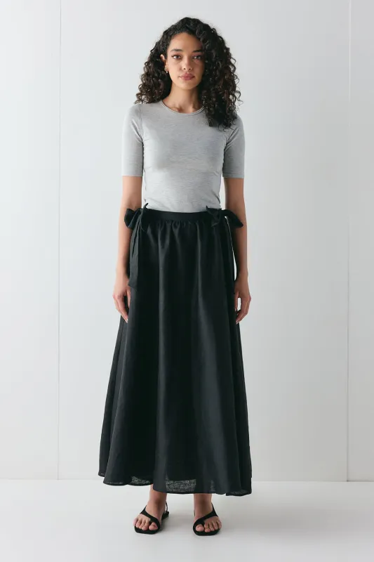 Daphne Linen Midi Skirt Black sold by Verge Girl