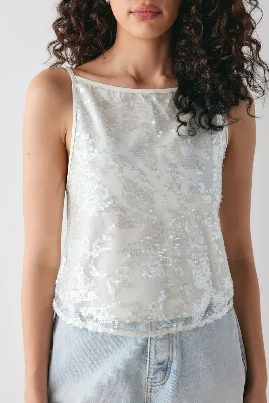 Nati Sequin Top White made by Verge Girl