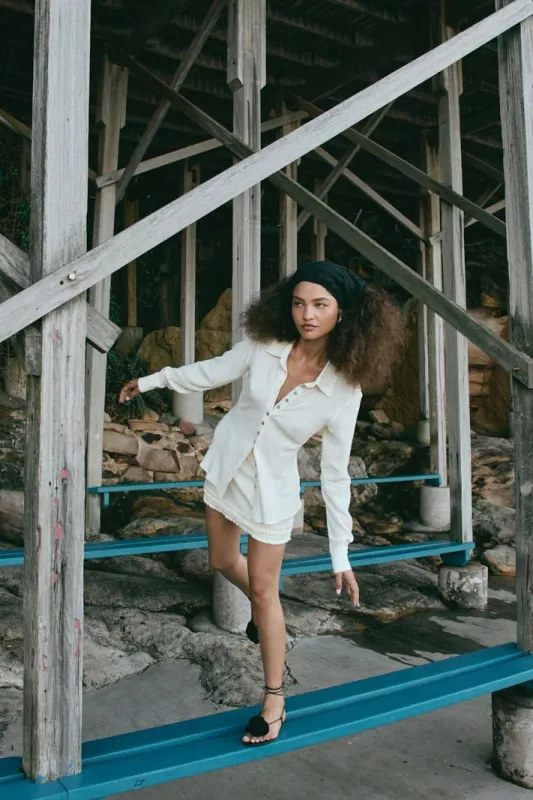 Mila Bias Shirt Cream sold by Verge Girl