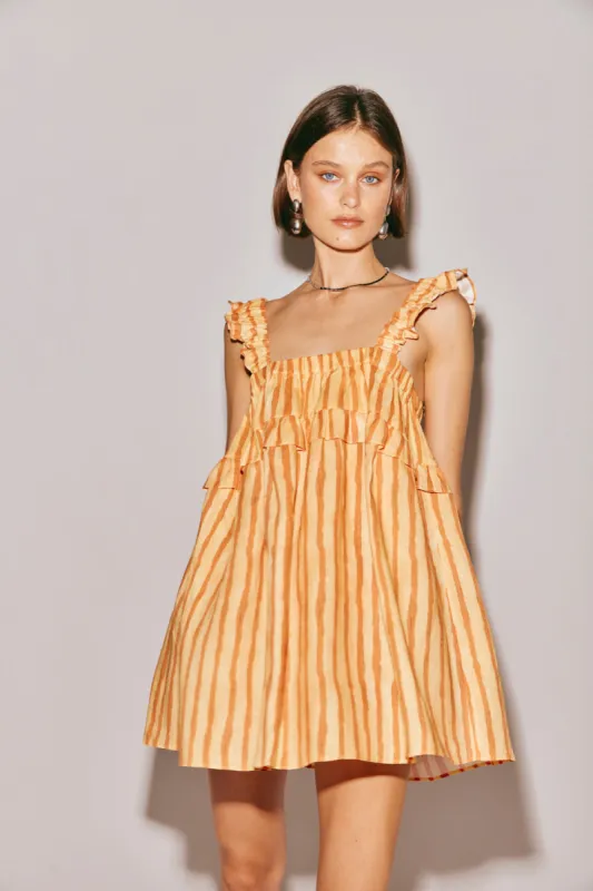 Malia Linen Smock Mini Dress Stripe sold by Verge Girl