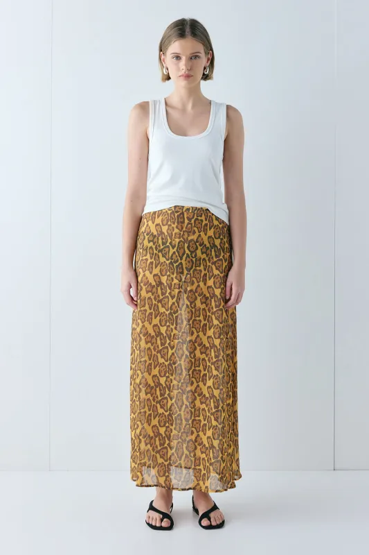 Vilma Sheer Maxi Skirt Leopard made by Verge Girl