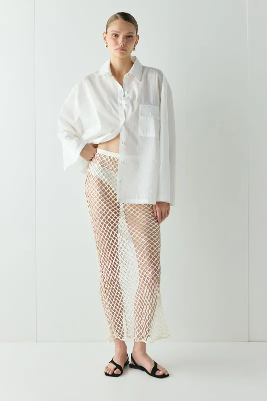 Devyn Sequin Net Midi Skirt Cream made by Verge Girl