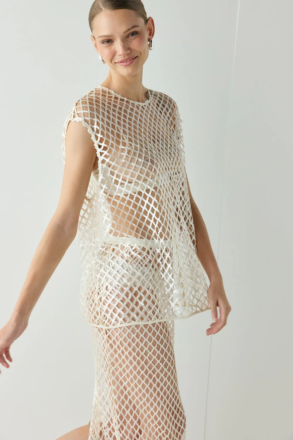 Velda Sequin Net Top Cream sold by Verge Girl product image thumbnail 3