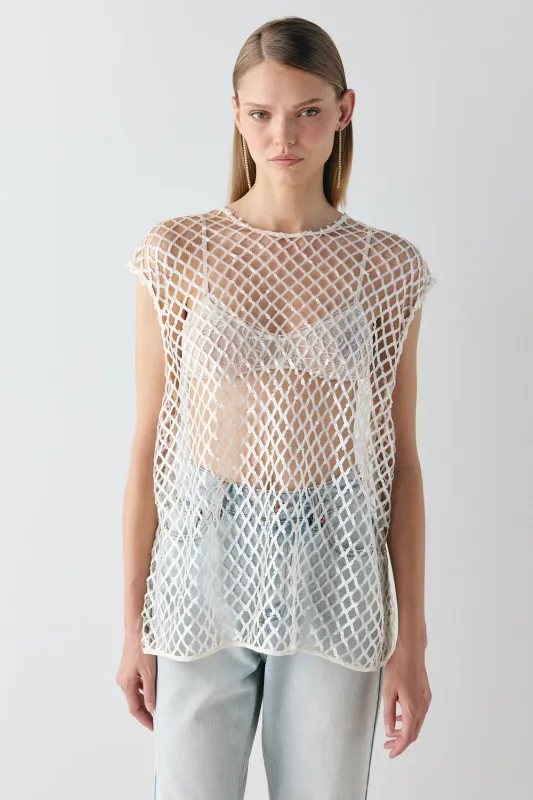 Velda Sequin Net Top Cream made by Verge Girl