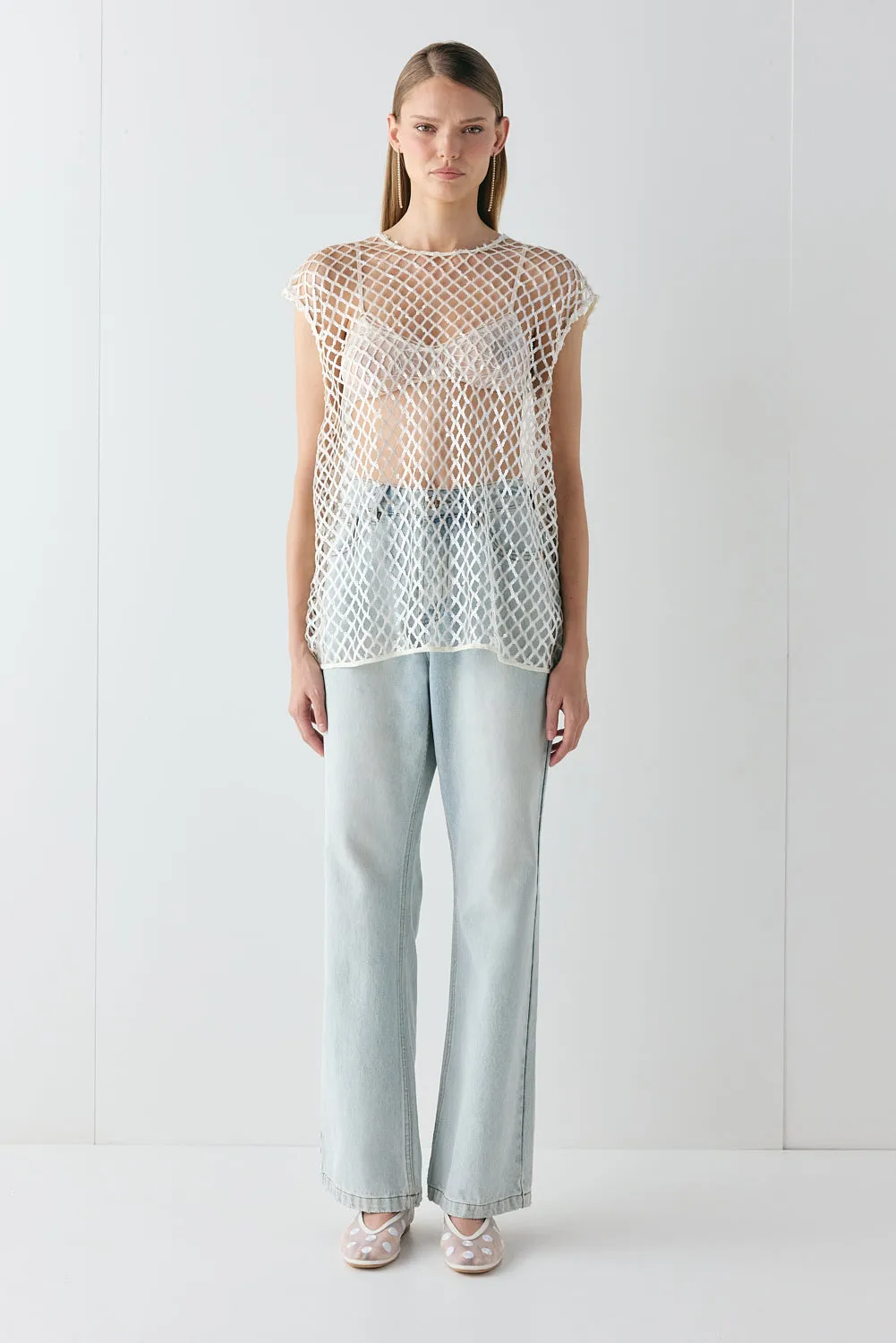 Velda Sequin Net Top Cream sold by Verge Girl product image thumbnail 4