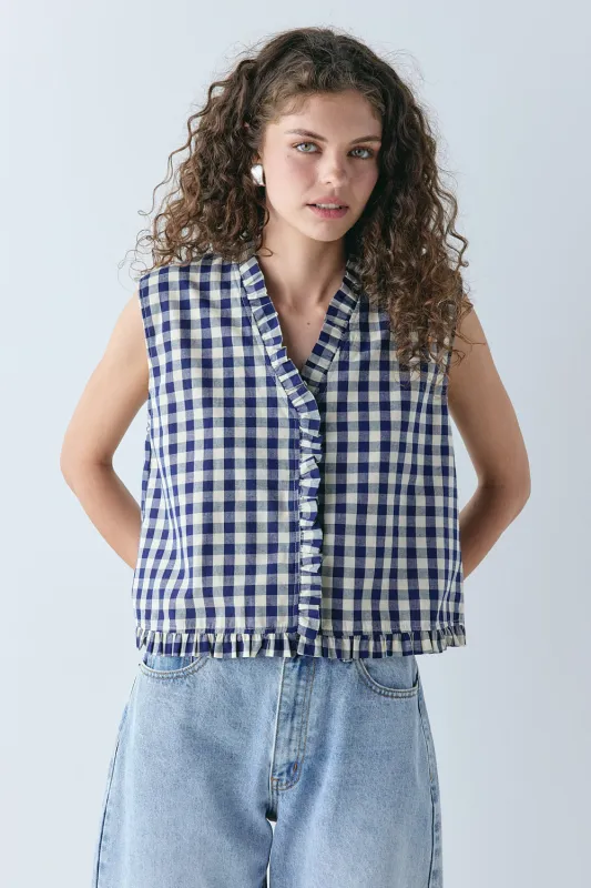 Phoebe Vest Top Navy Check made by Verge Girl