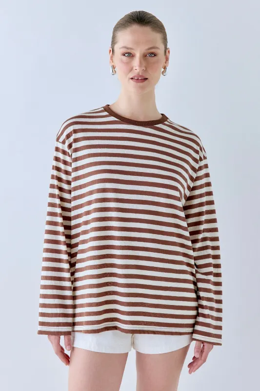 Willow Long Sleeve Tee Brown Stripe sold by Verge Girl