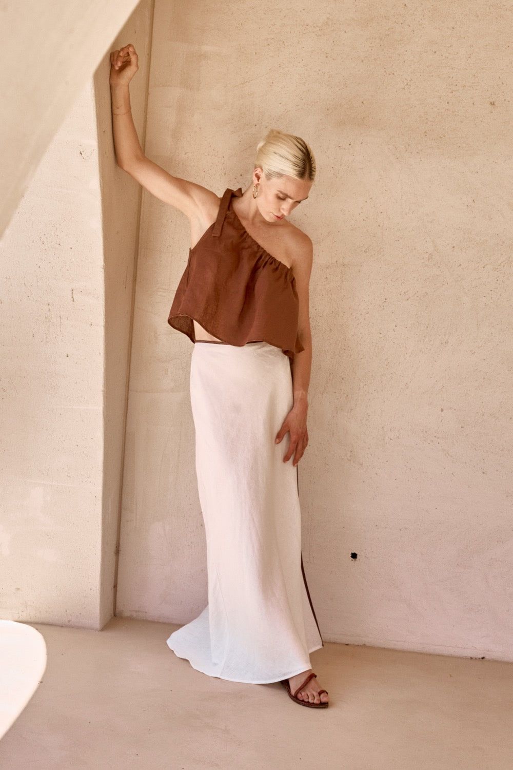 Slow Living Linen Top Brown sold by Verge Girl