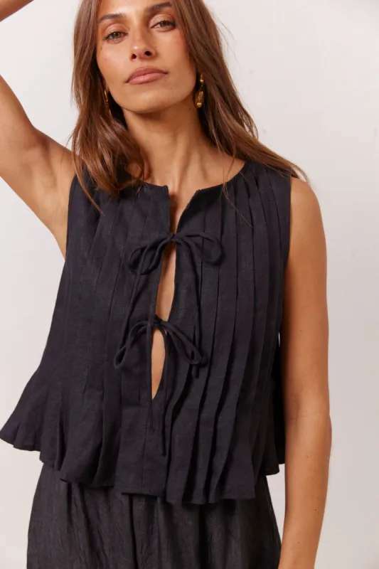 Valeria Linen Top Black sold by Verge Girl