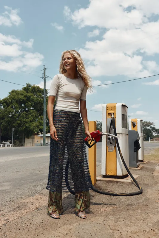 Vilma Sequin Maxi Skirt Navy Stripe sold by Verge Girl