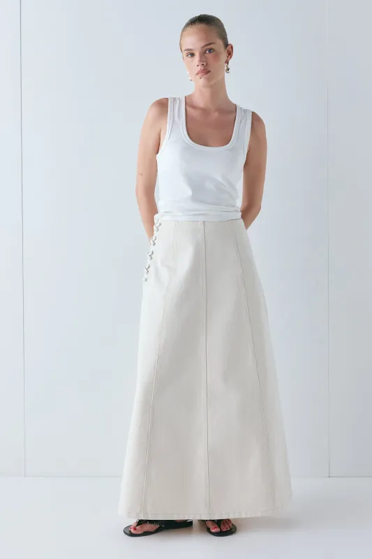 Eve Denim Midi Skirt Cream made by Verge Girl