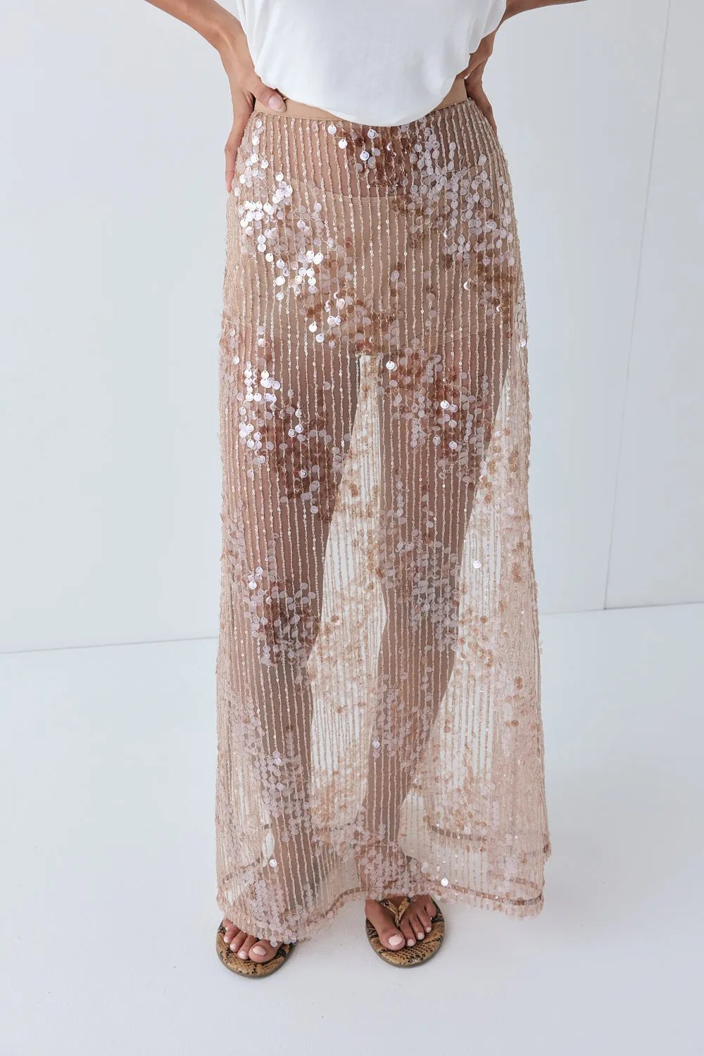 Vilma Sequin Maxi Skirt Bronze sold by Verge Girl