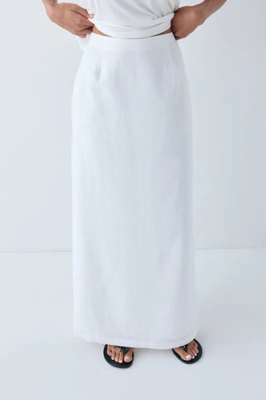 Violette Linen Midi Skirt White sold by Verge Girl