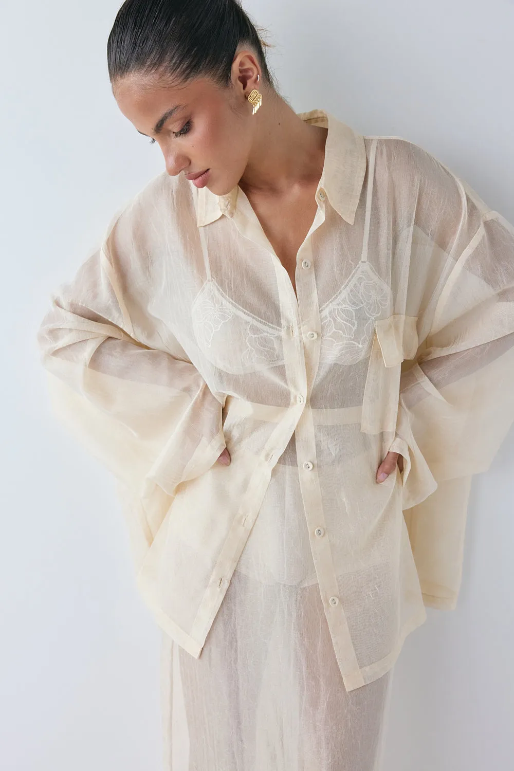 Vale Sheer Shirt Ecru sold by Verge Girl