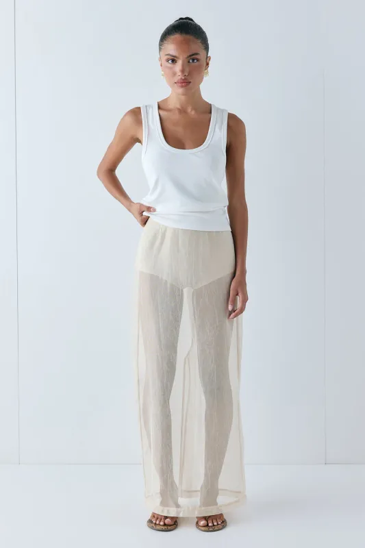 Devyn Sheer Midi Skirt Ecru sold by Verge Girl