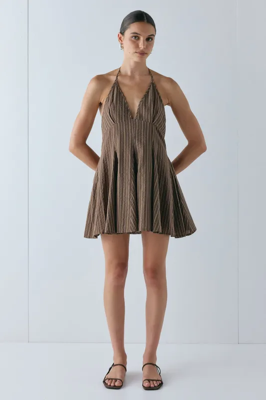 August Mini Dress Brown Stripe made by Verge Girl