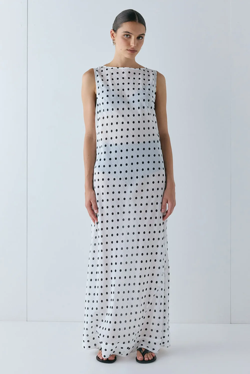 Ria Sheer Maxi Dress White Polka Dot sold by Verge Girl product image thumbnail 4