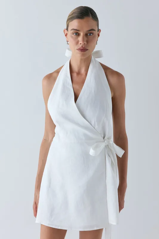 Lo Linen Mini Dress White made by Verge Girl