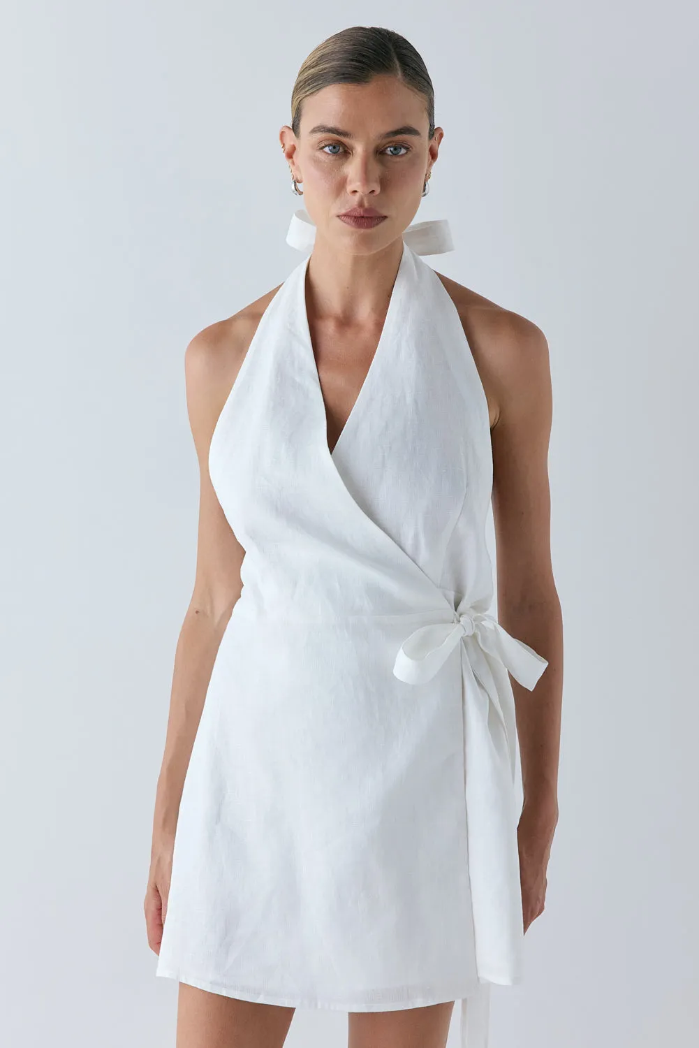 Lo Linen Mini Dress White sold by Verge Girl